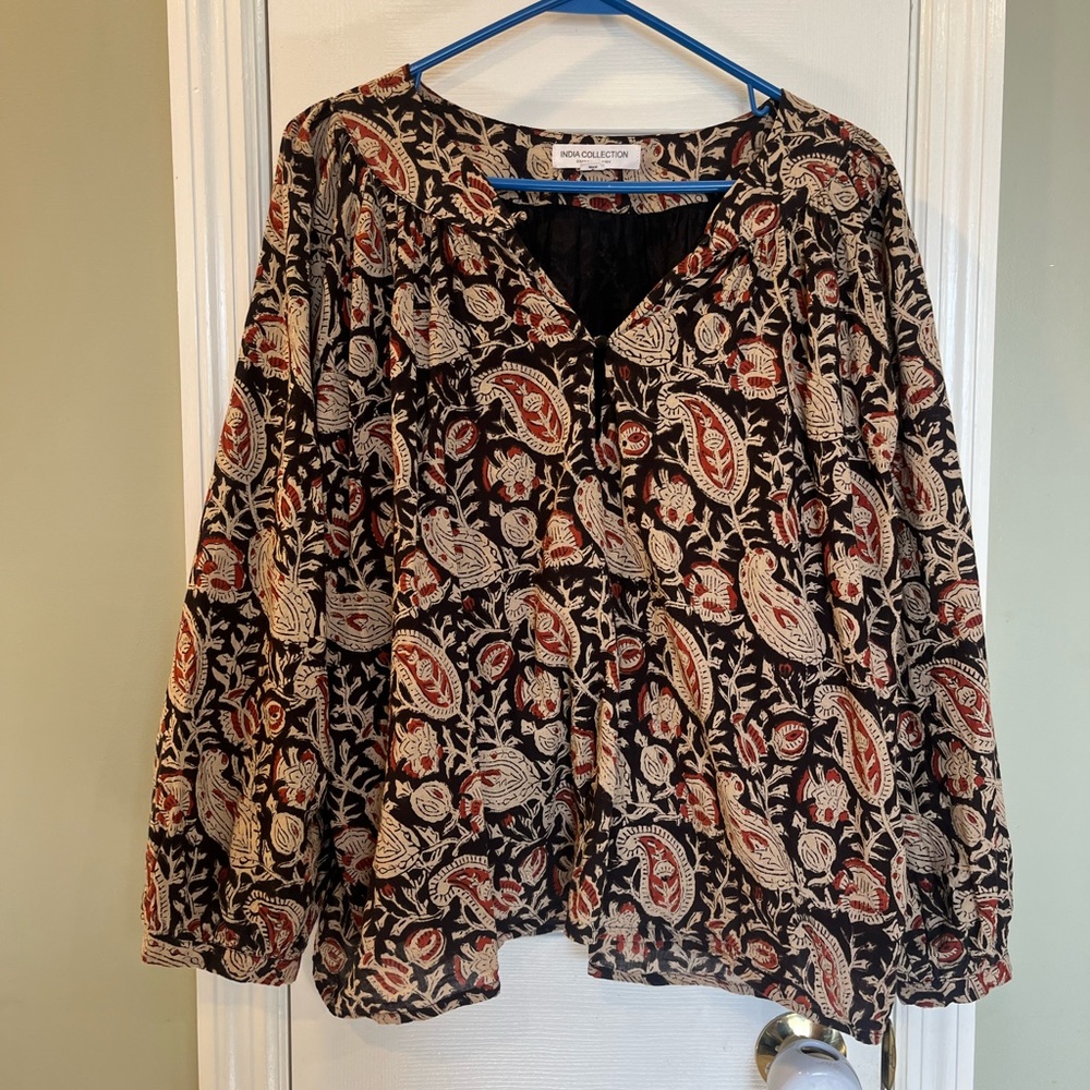 Emerson Fry Black Paisley Print Peasant Blouse - Picture 2 of 8